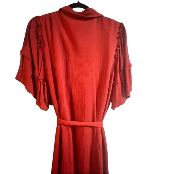 🔥 ELOQUII Burnt Orange Ruffle-Sleeve Midi Dress – Size 18 🔥 - Picture 4 of 5